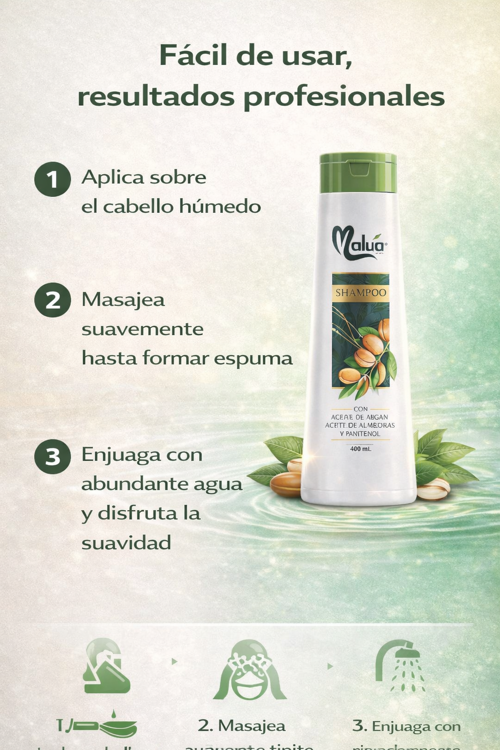 Dile adiós al cabello maltratado gracias a nuestro shampoo profesional MALUA